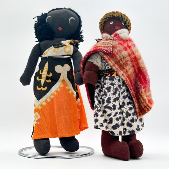 African Cloth Dolls Set – West African & Basotho Tribal Woman Vintage - Picture 3 of 13